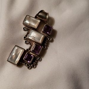 .925 Silver Mother of Pearl with Amethyst Pendant